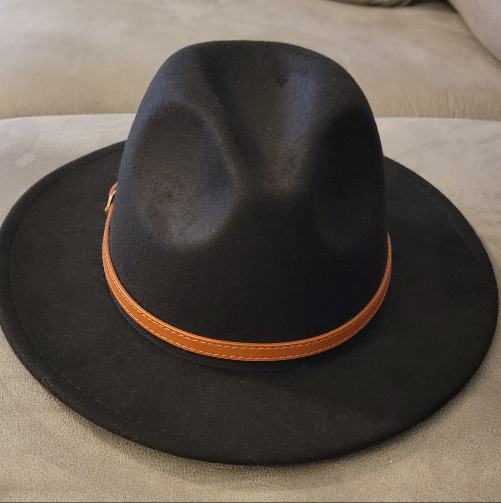 Women/Men Black Fedora with Brown Band